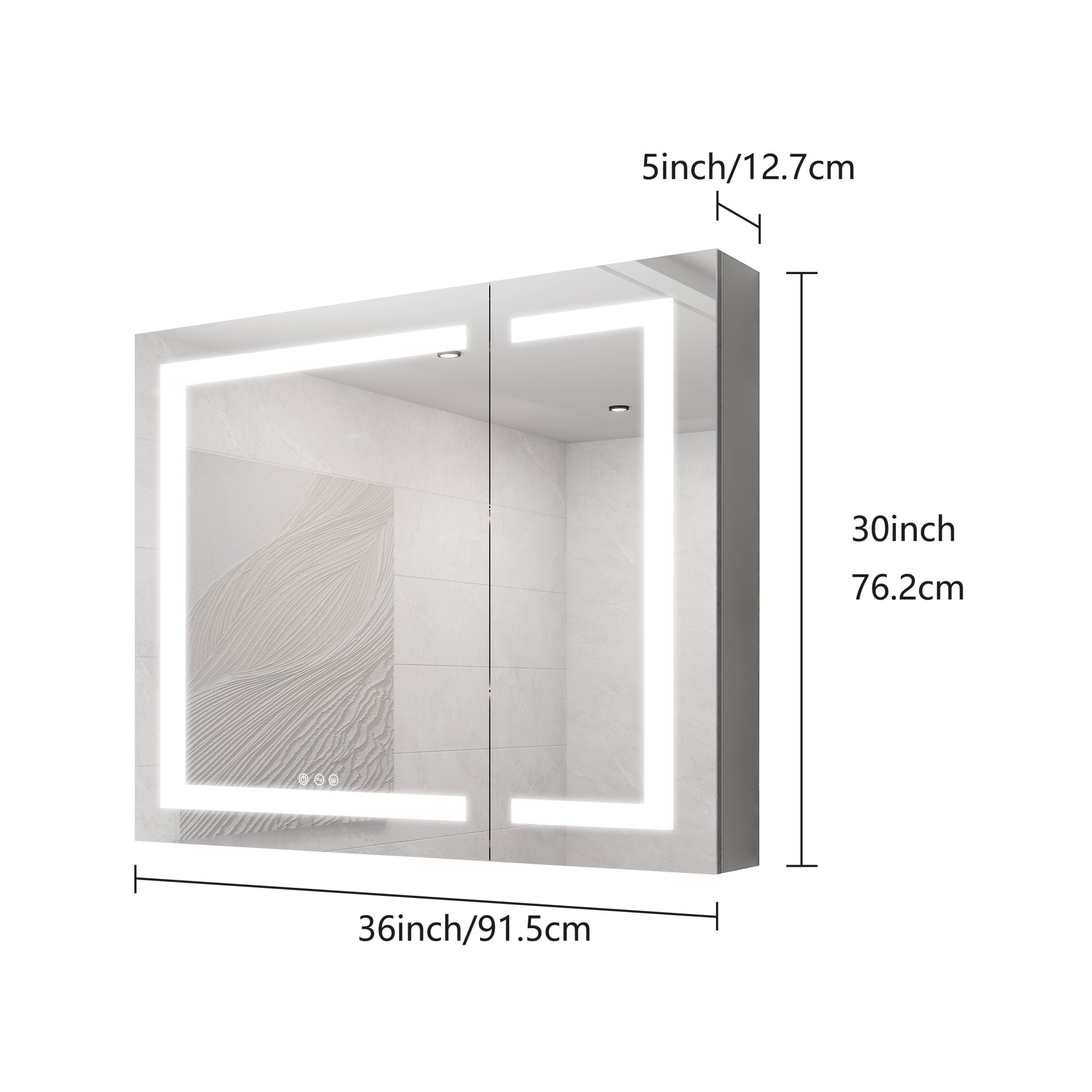 36" X 30" Medicine Cabinet With LED Vanity Mirror, Anti-Fog Recessed Or Surface Mount Bathroom Double Door Large Storage 3000K~6000K Bright Lighted Aluminum Storage Cabinet With Touch Switch - Silver - Image 3