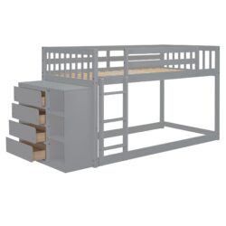 Twin Over Twin Classic Bunk Bed With 4 Drawers And 3 Shelves - Gray
