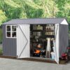 8 0 Ft Outdoor Storage Garden Tool Shed With Thickened Galvanized Steel With Sloped Roof & Double Lockable Door Storage Shed Large With 6 Vents - Gray - Image 8
