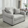 Modern Chenille Oversized Armchair, Chair And A Half, Single Sofa For Bedroom, Living Room, Wide - Light Gray - Image 3
