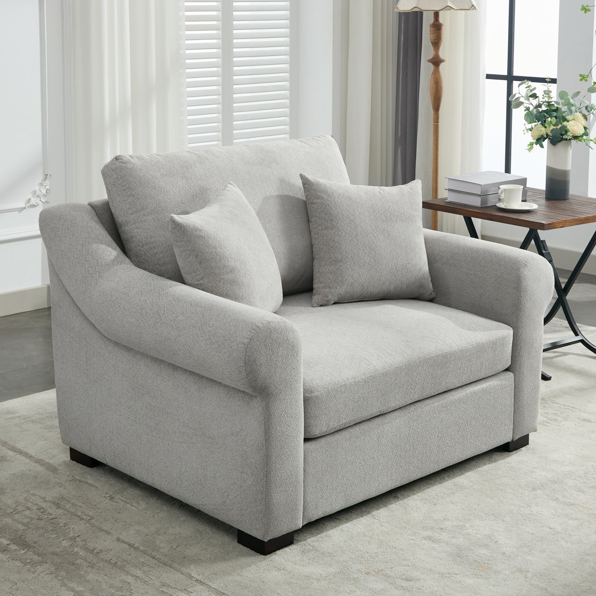 Modern Chenille Oversized Armchair, Chair And A Half, Single Sofa For Bedroom, Living Room, Wide - Light Gray - Image 3