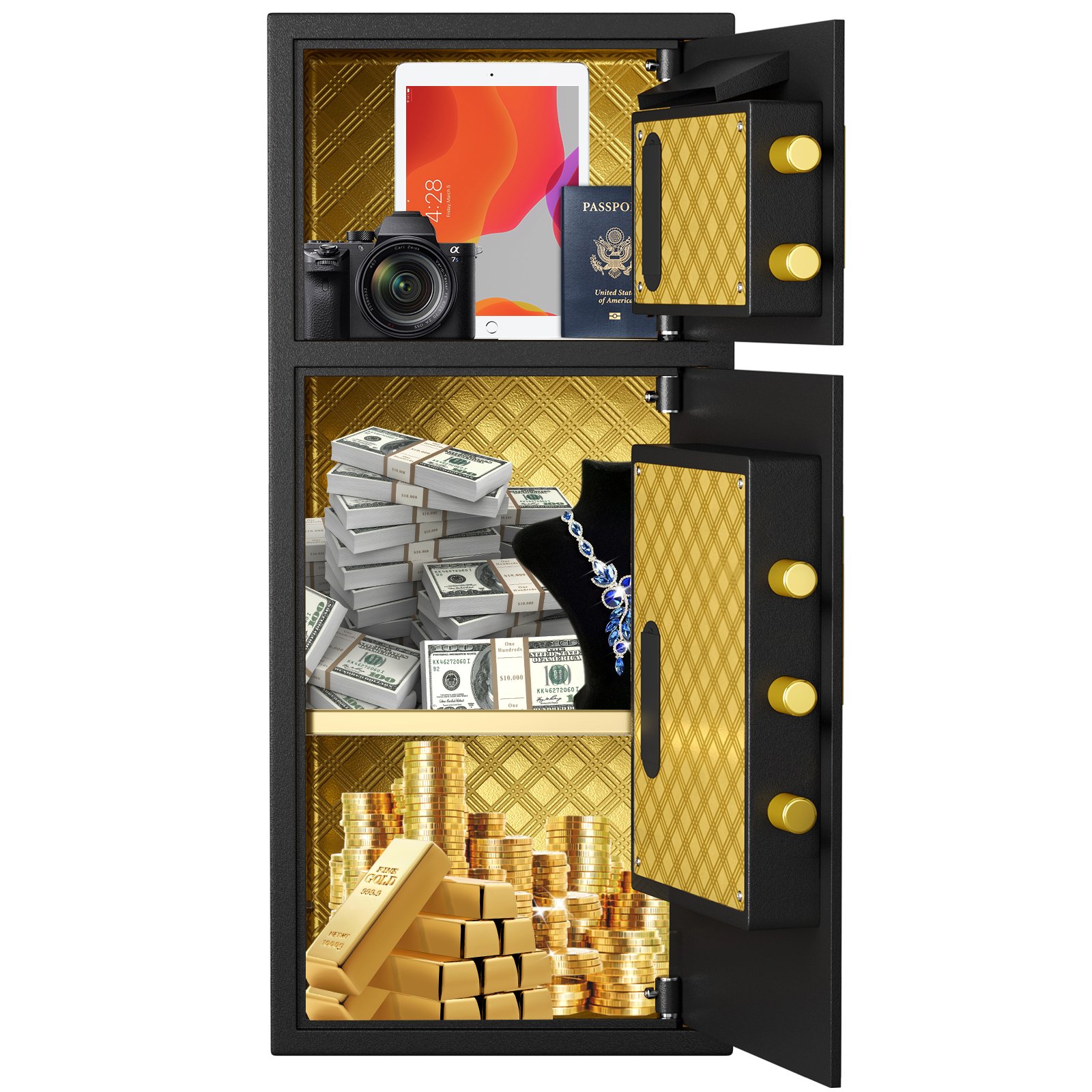 Large Double Door Coin Operated Safe, Digital Security Safe With Fireproof And Waterproof Bag, 7.0 Cubic Feet Safe Box With Hidden Code Function For Home, Office And Hotel - Black - Image 8