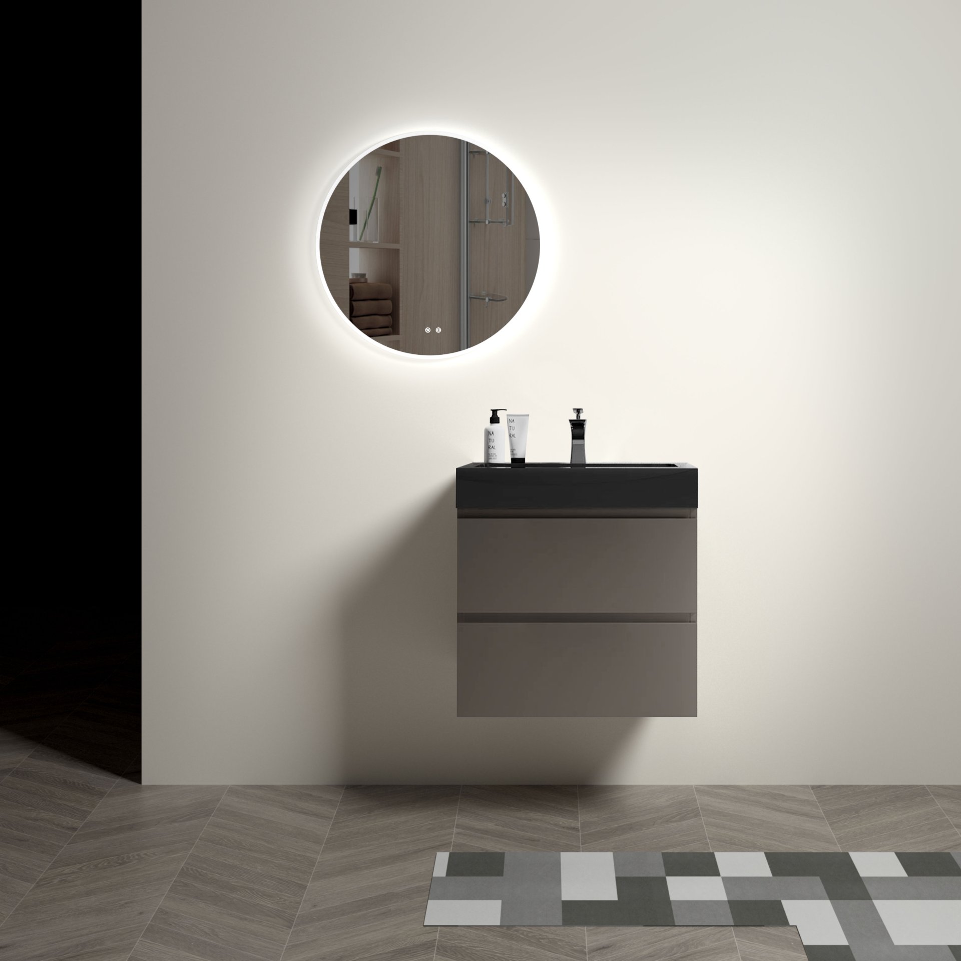 Alice - 24" Bathroom Vanity With Sink, Large Storage Wall Mounted Floating Bathroom Vanity For Modern Bathroom, One-Piece Black Sink Basin Without Drain And Faucet - Black / Gray - Image 4