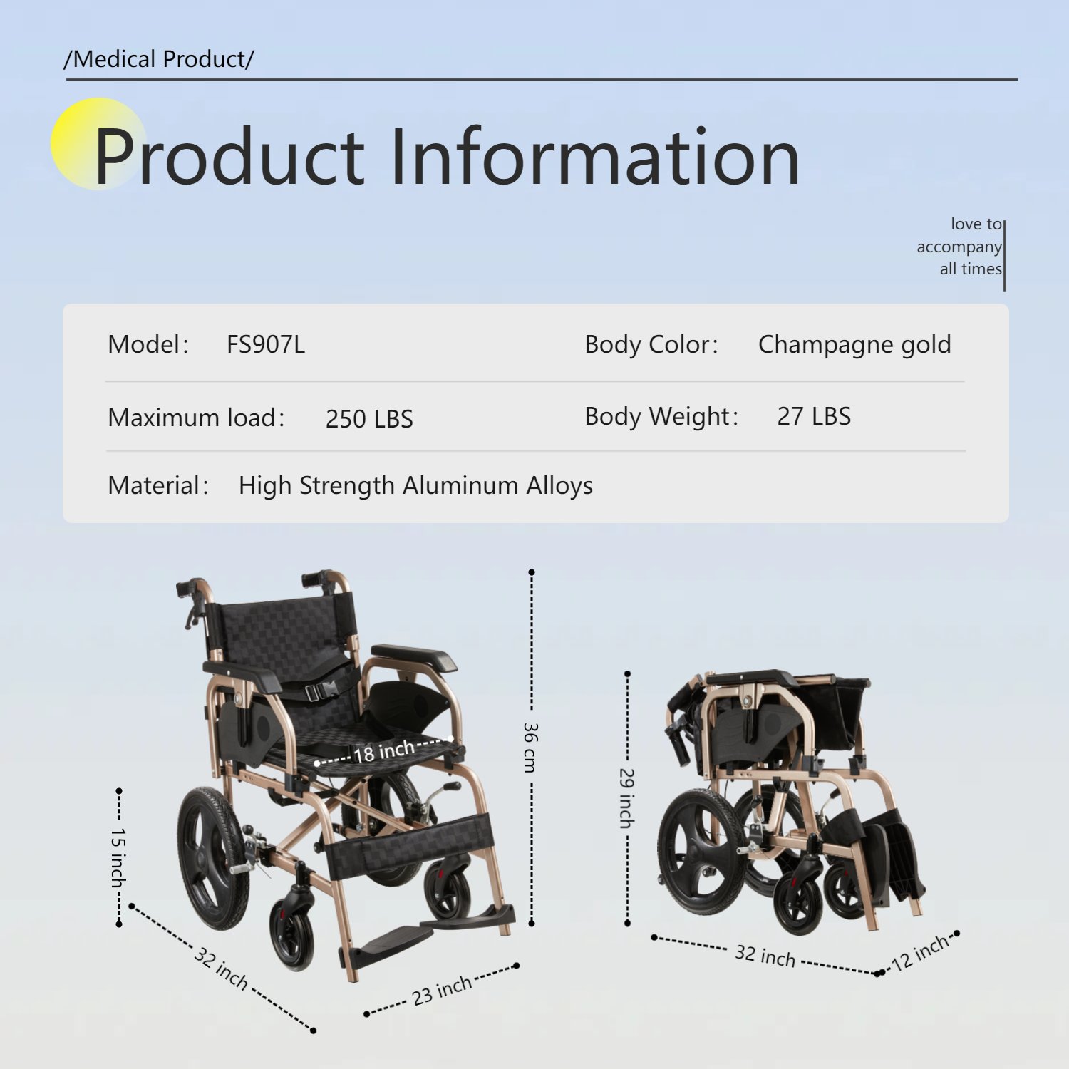 Lightweight Foldable Transport Wheelchair Square Tube Design With Double Brakes Adjustable Armrest & Breathable Seat Cushion Ideal For Disabled & Post Surgery Recovery - Black / Gold - Image 11