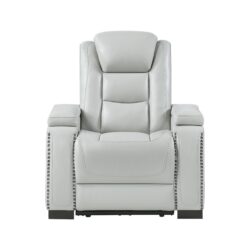 Power Recliner With Power Headrest And LED Bookshelf Arms, USB Charging - Grey