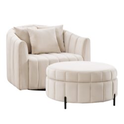 Oversized Swivel Barrel Accent Chair And Ottoman Set With Storage - Beige
