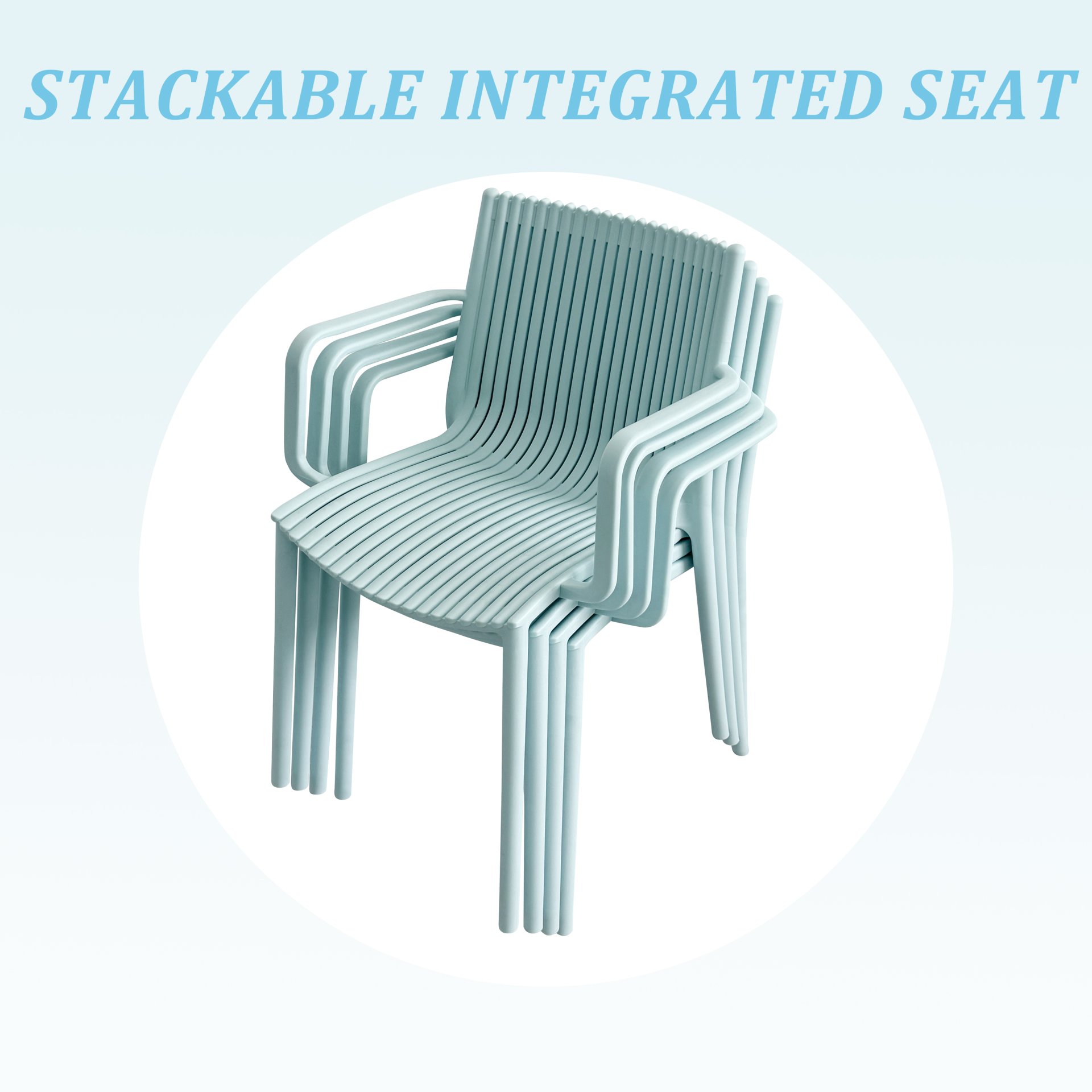 4 Piece Stackable Single Chairs With Vertical Stripe Design For All Weather - Light Blue - Image 10