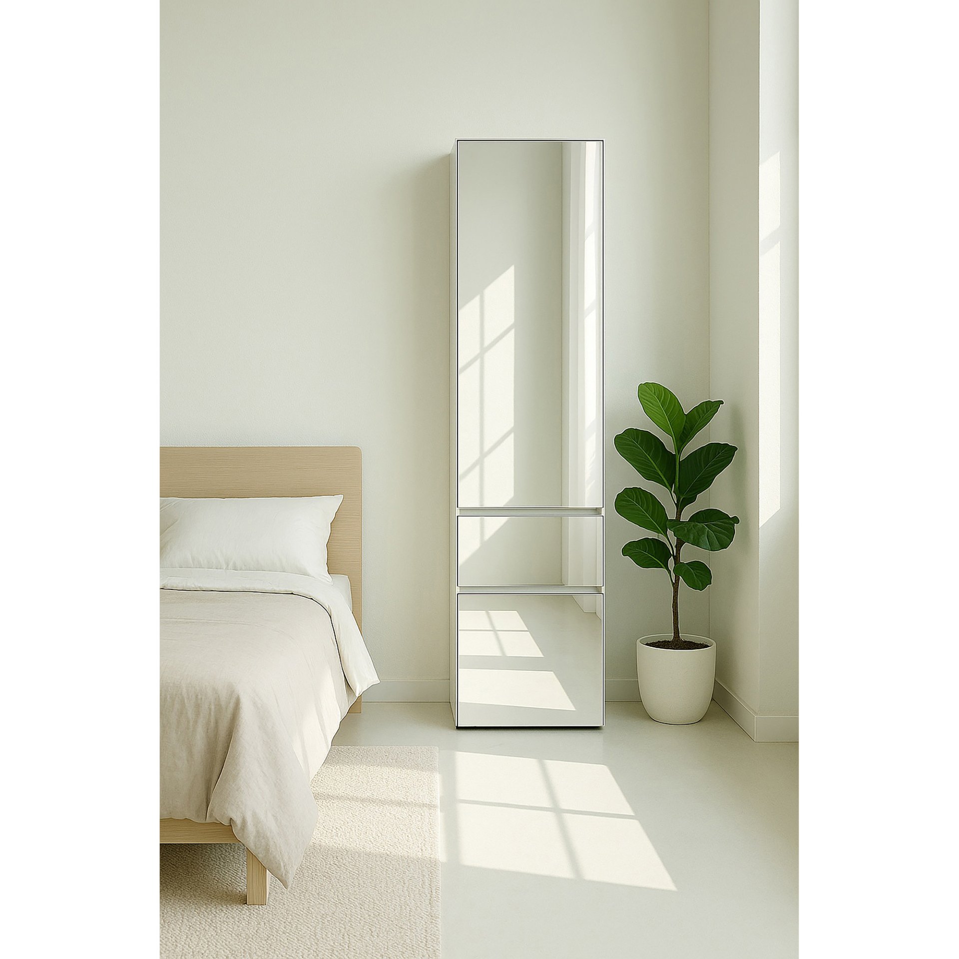 Elise - Modular Wood Closet System With Mirror In Versatile Storage Solution - White - Image 9