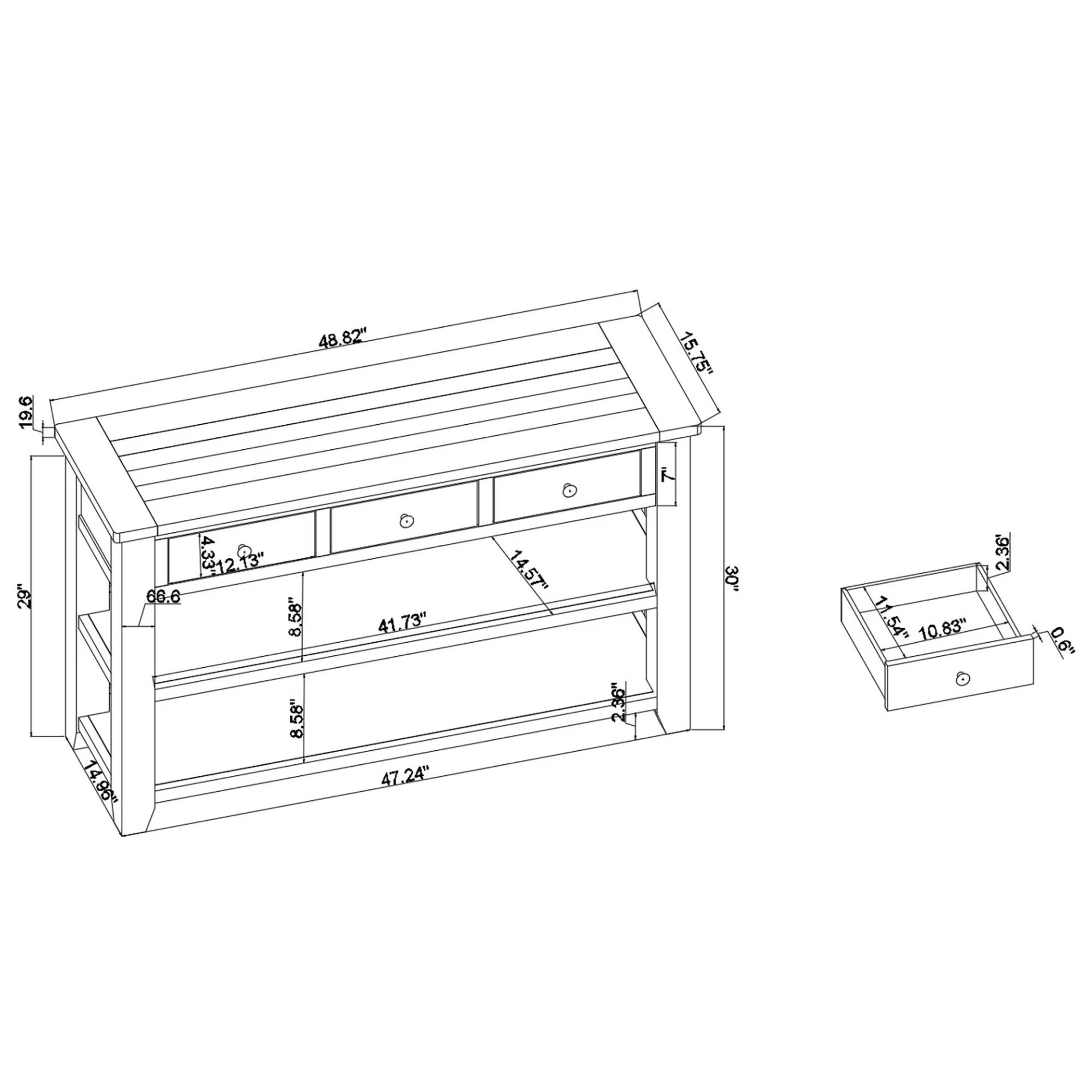 49'' Rectangular Solid 3 Drawer 2 Shelf Console Table - Blue - Image 3