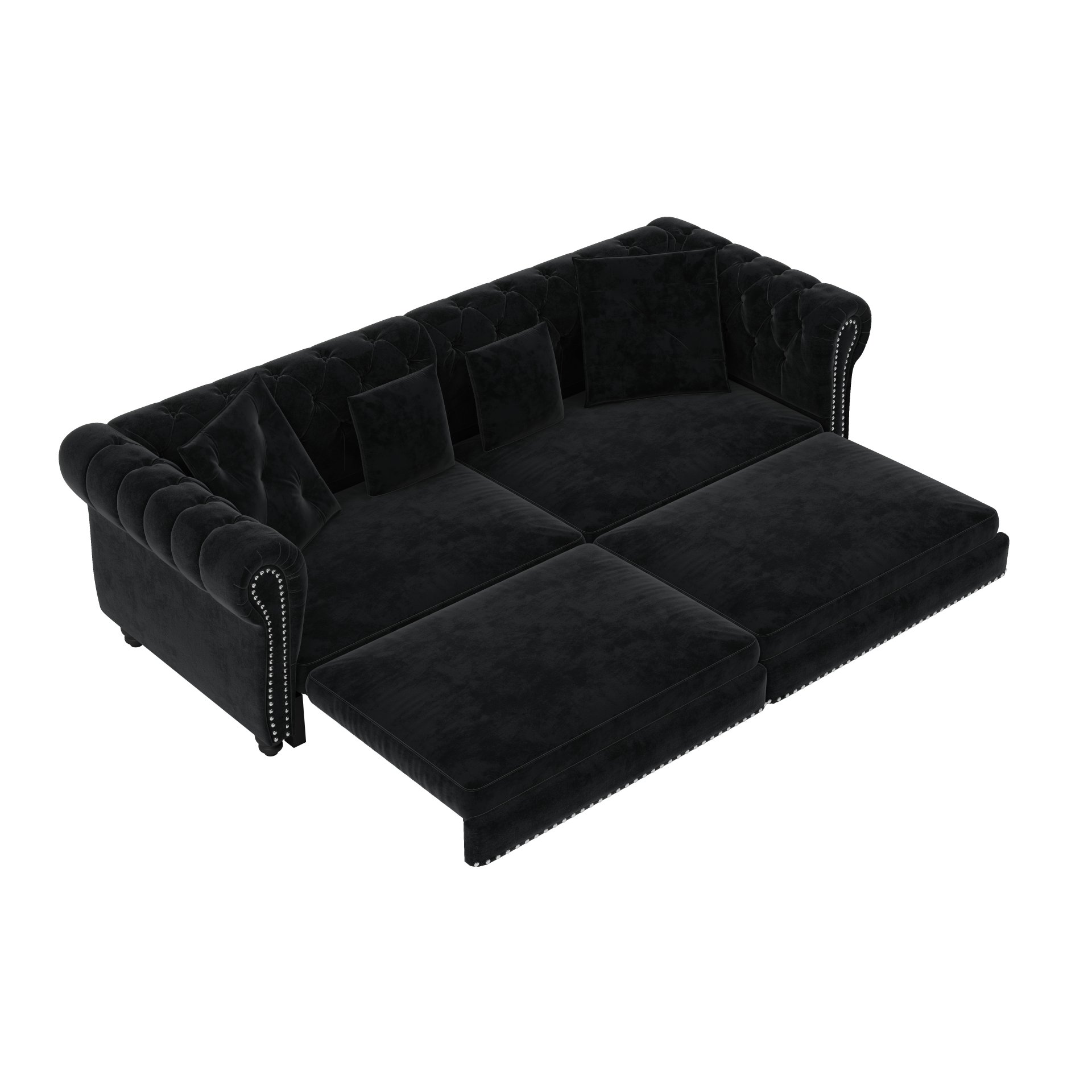 3 In 1 Pull Out Sofa Bed, King Size Sofa Bed, 3 Seater Sofa With Movable Ottoman, Tufted Design, Suitable For Living Rooms - Black - Image 18