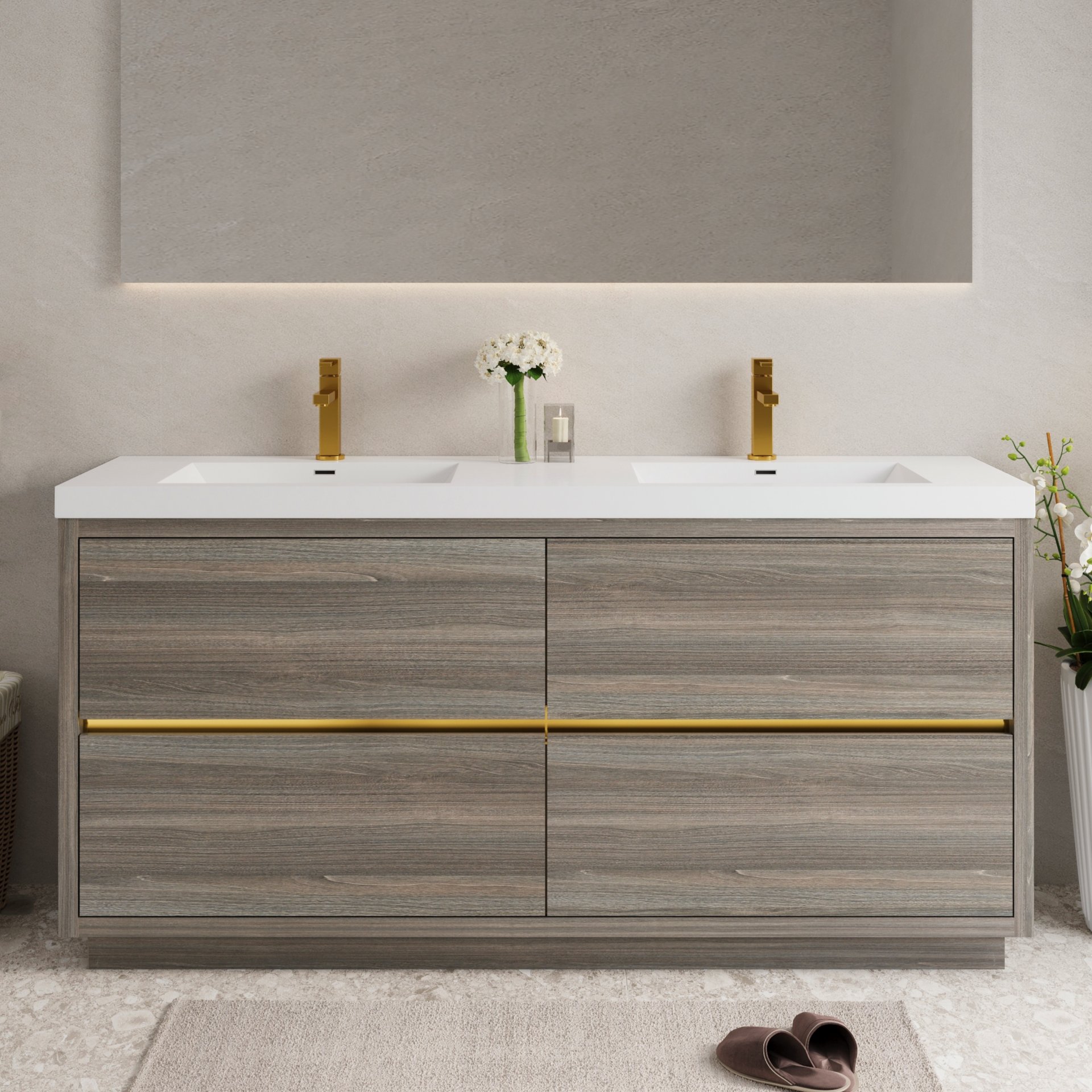 Freestanding Bathroom Vanity With Sink, Bathroom Storage Vanity Cabinet With Stone Resin Countertop And Soft Close Drawers - Ash Gray - Image 2