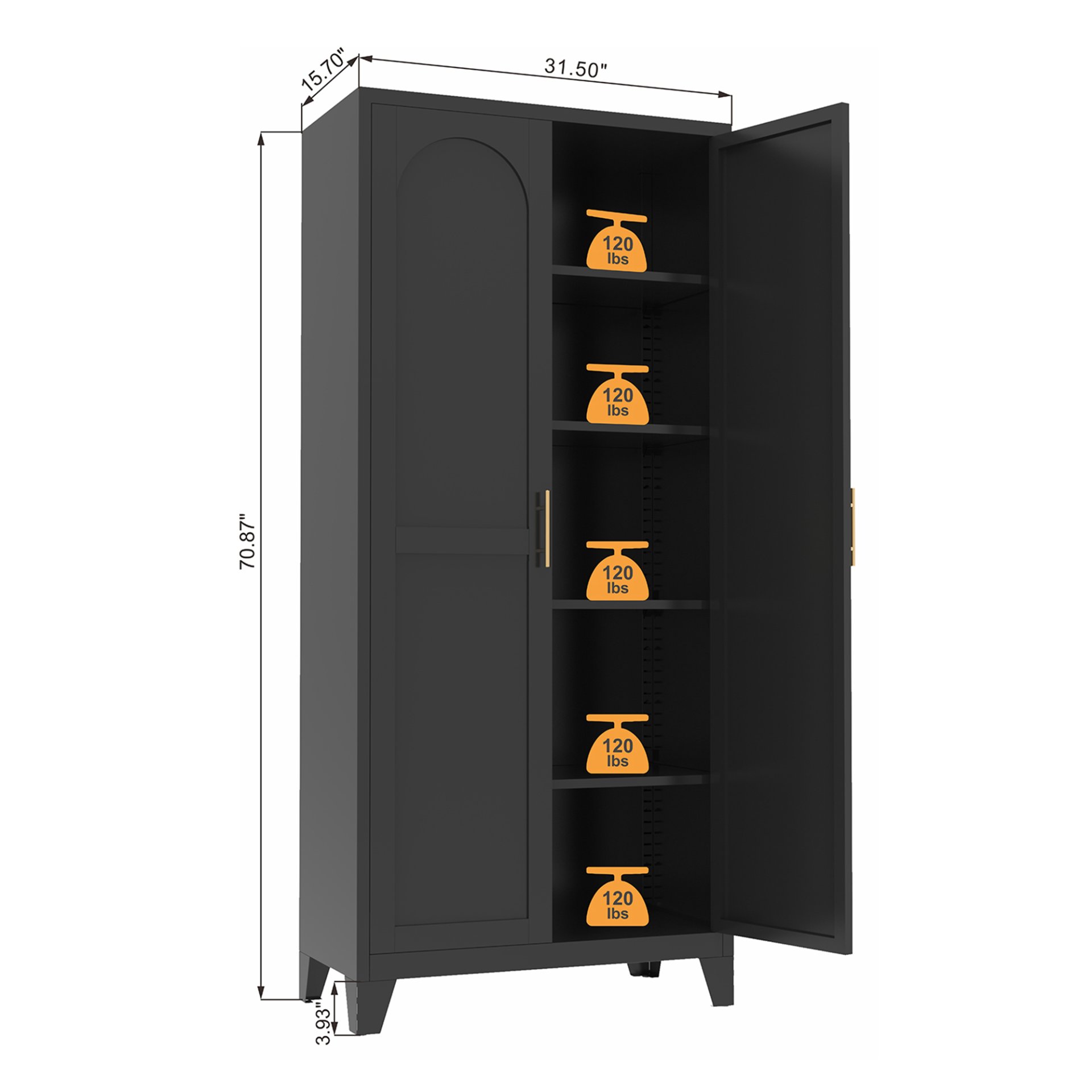 2 Shapely Doors Cabinet, Metal Storage Cabinet With Doors And Adjustable Shelves, For Bedroom, Living Room, Kitchen - Black - Image 3