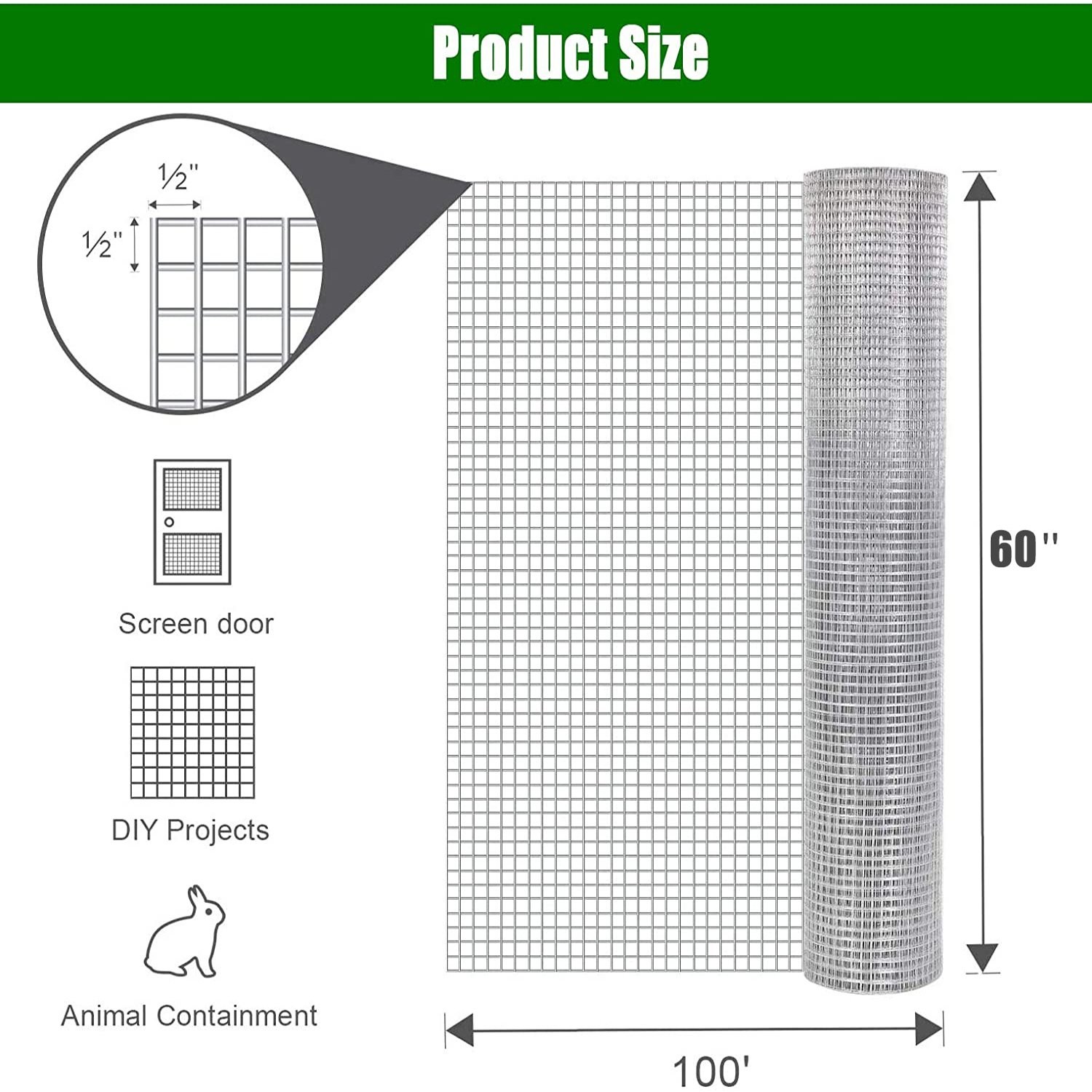 Galvanized Hardware Cloth, Chicken Wire Fence Roll For Garden And Animal Enclosures - Silver - Image 3