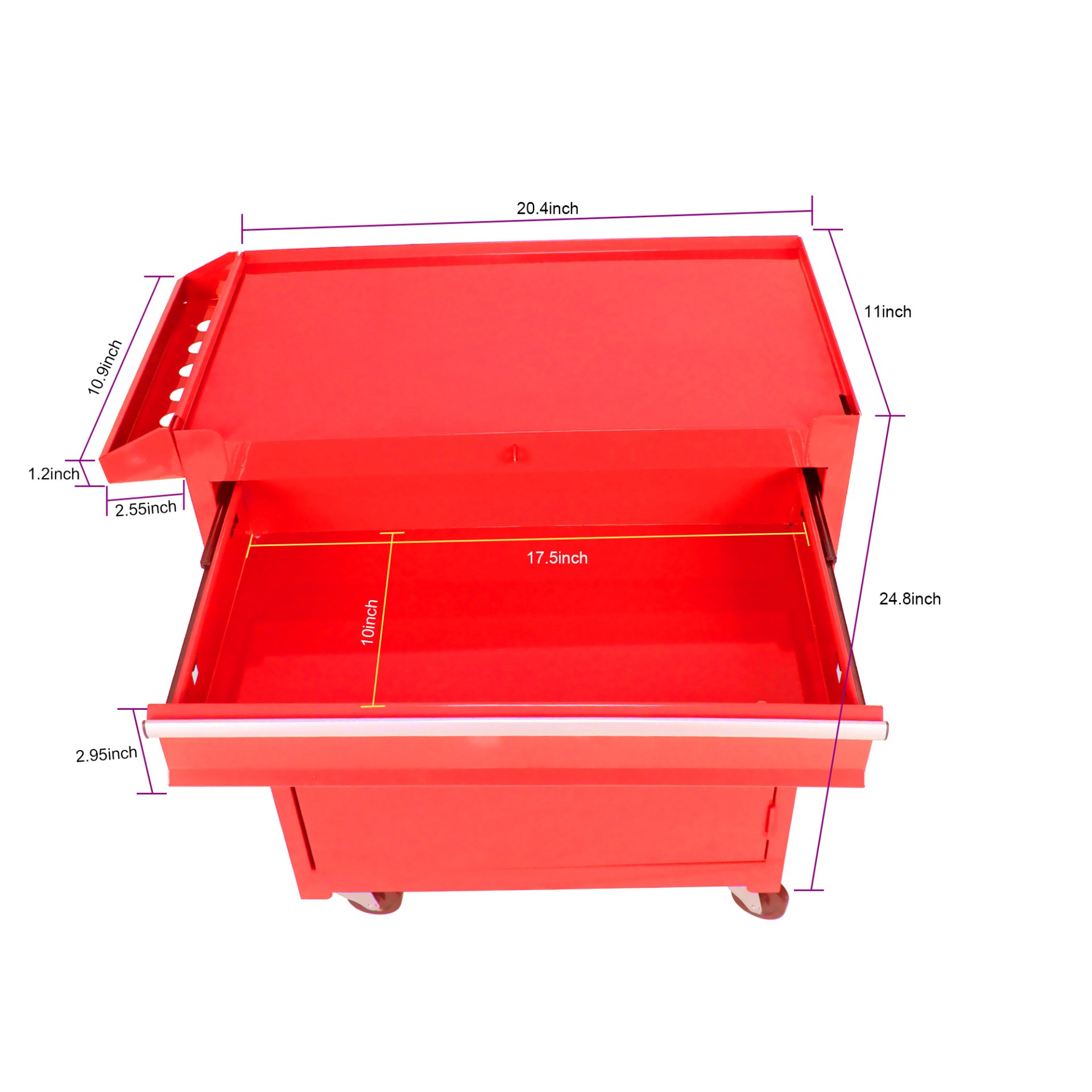 Rolling Tool Chest, 5 Drawer Tool Box Organizer With Lockable Wheels & Sliding Drawers & Detachable Top & Adjustable Shelf, Tool Storage Cabinet For Garage Workshop - Red - Image 6