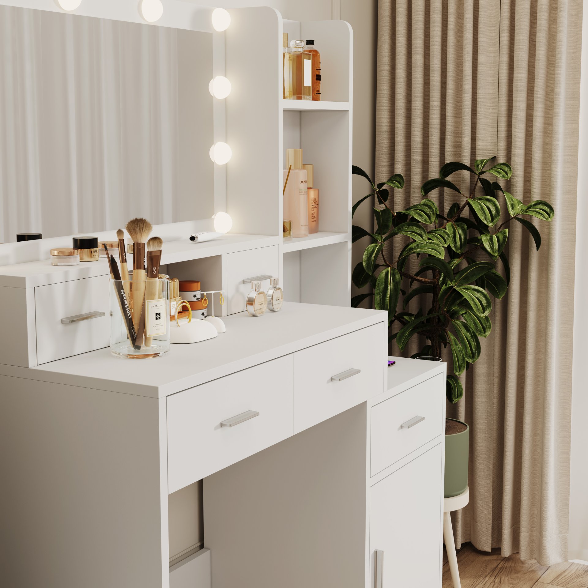 43.31" Newly Designed Smart Mirror Dressing Table With Drawers And Storage Cabinet, Dressing Table With Dressing Pad For Bedroom, Dressing Room - White - Image 8