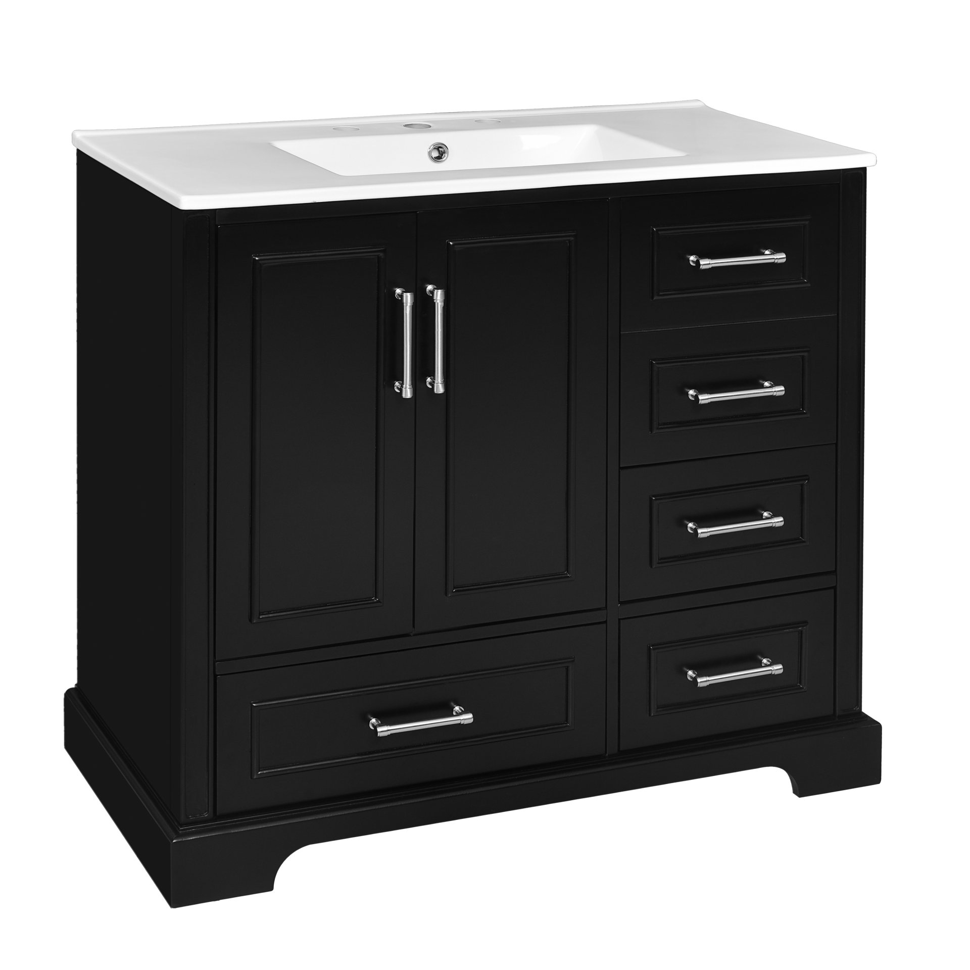 Traditional 36" Bathroom Vanity With Sink And Cabinet With Soft Close Doors And Drawers - Black - Image 13