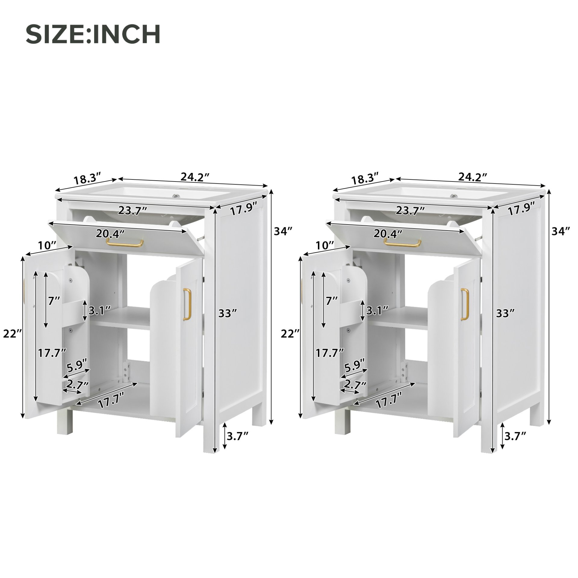 Bathroom Vanity With Sink, Soft Close Doors, Flip Drawer, U Shaped Shelves - White - Image 3