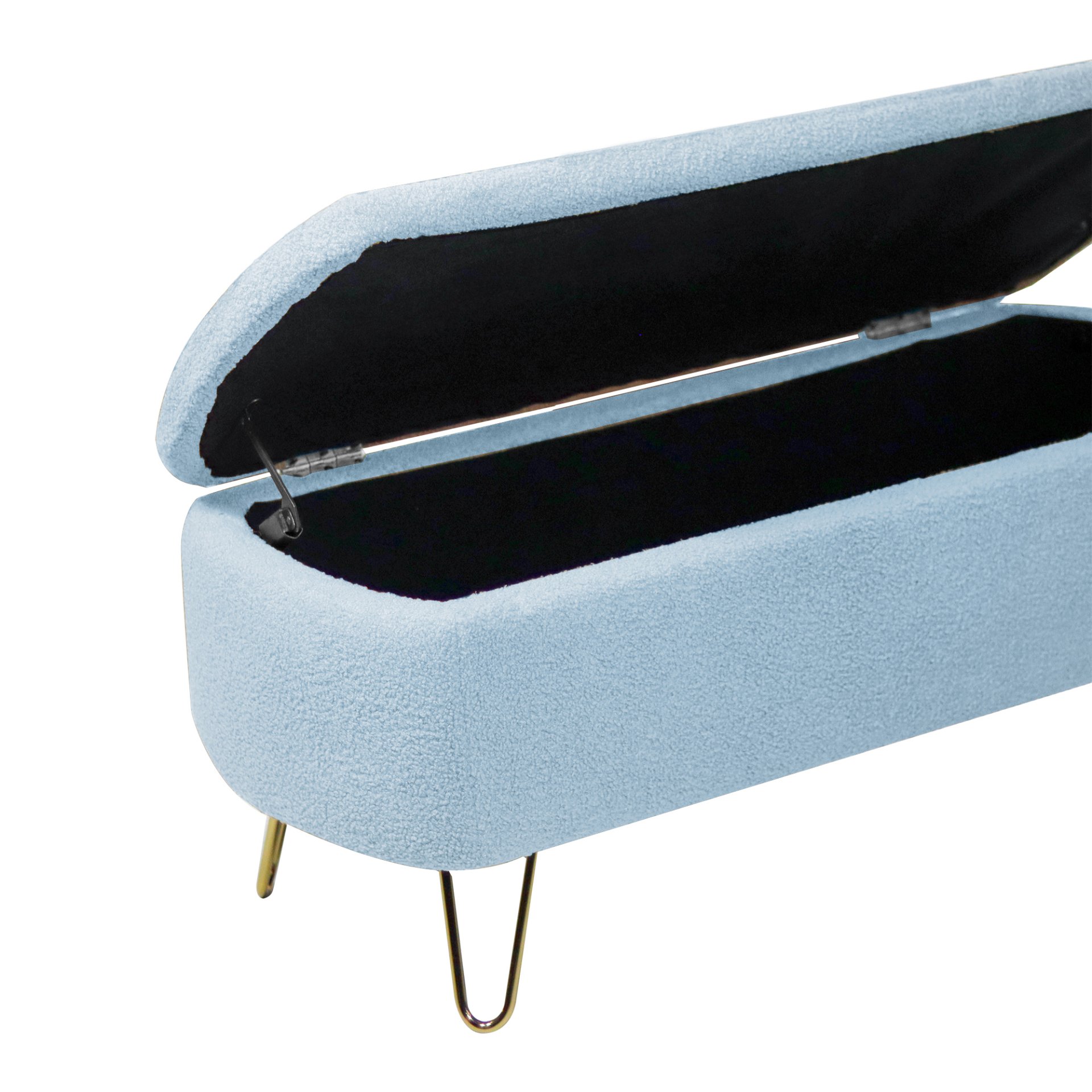 Storage Ottoman Bench For End Of Bed Gold Legs, Modern Gray Faux Fur Entryway Bench Upholstered Padded With Storage For Living Room Bedroom - Blue - Image 24