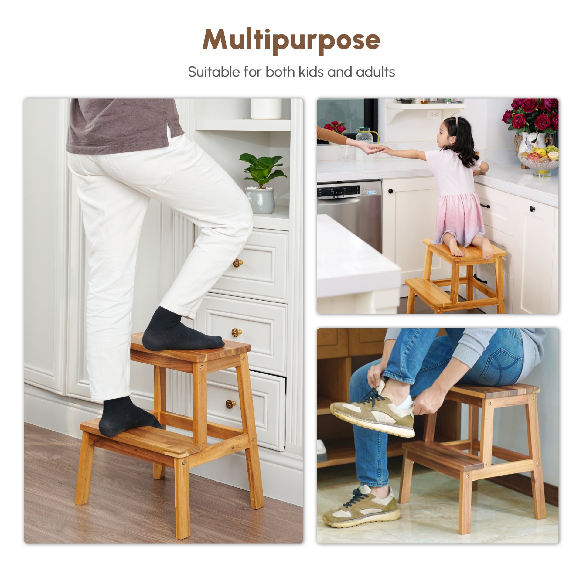 2 Step Stool, Indoor / Outdoor Use - Acacia Wood - Image 7
