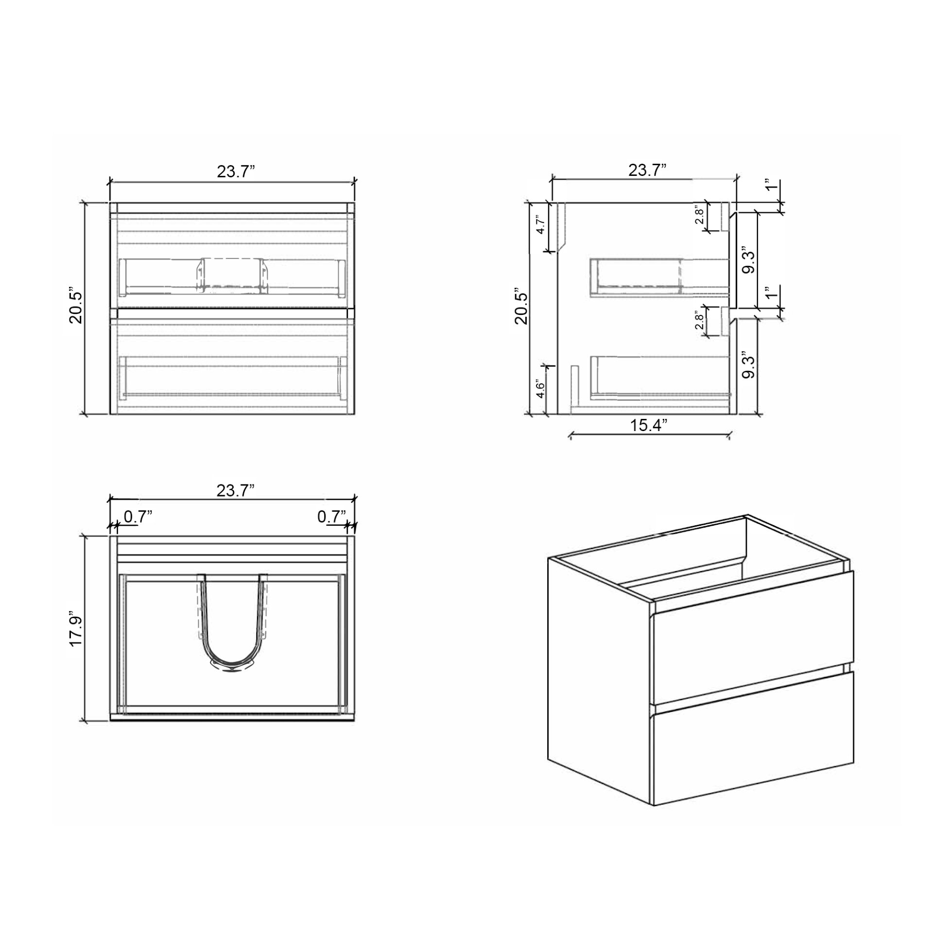 Alice - 24" Bathroom Vanity With Sink, Large Storage Wall Mounted Floating Bathroom Vanity For Modern Bathroom, One-Piece Black Sink Basin Without Drain And Faucet - White / Black - Image 7
