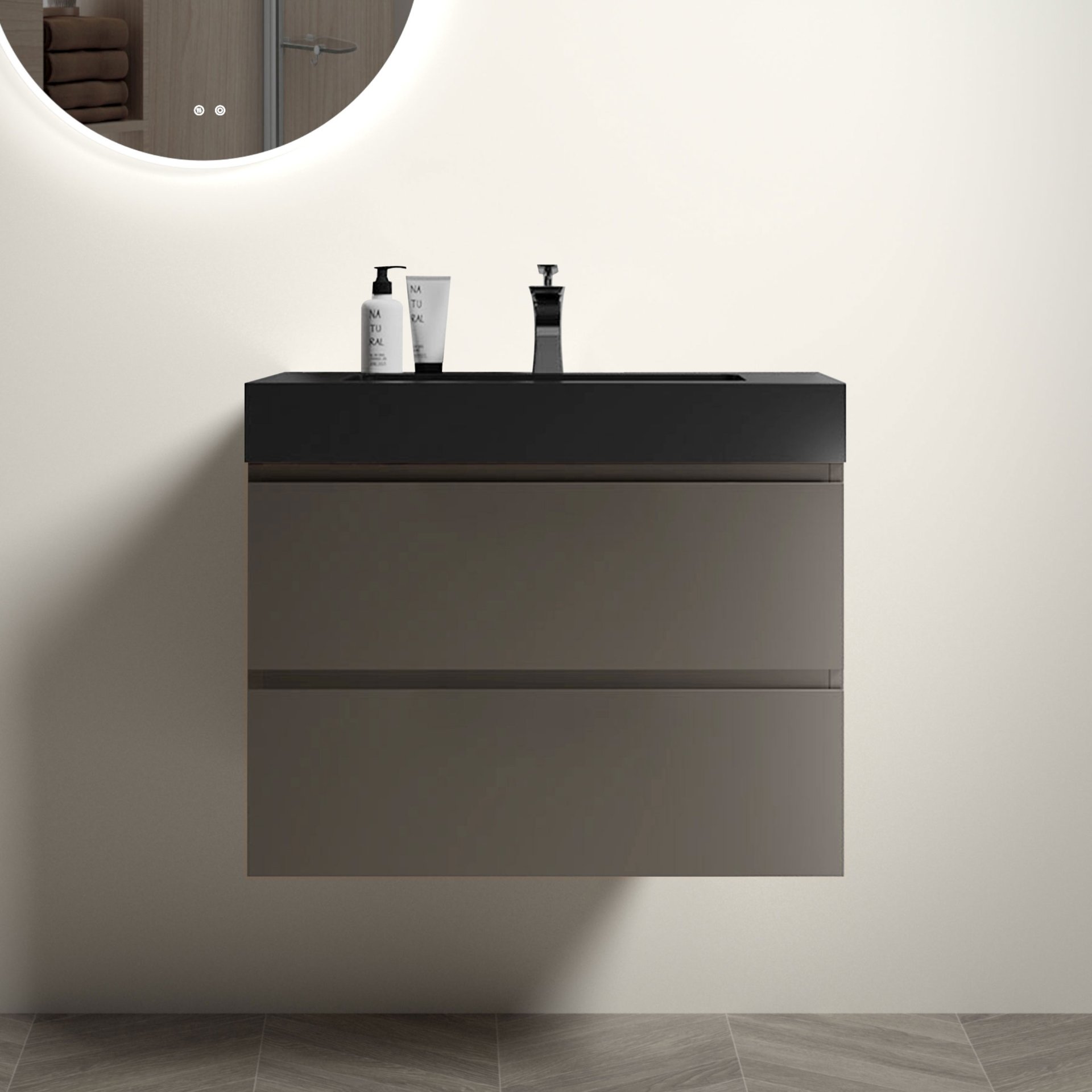 Alice - 30" Bathroom Vanity With Sink, Large Storage Wall Mounted Floating Bathroom Vanity For Modern Bathroom, One-Piece Black Sink Basin Without Drain And Faucet - Black / Gray - Image 2