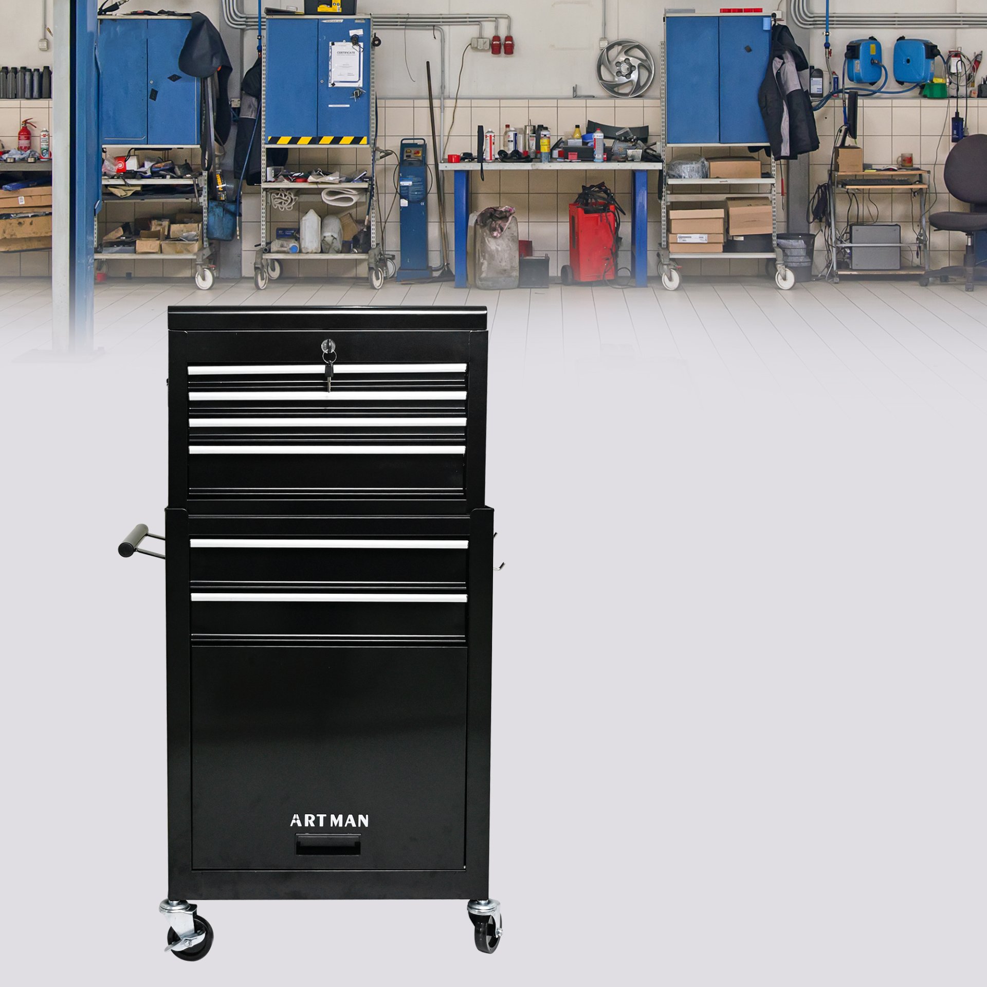 High Capacity Rolling Tool Chest With Wheels And Drawers, 6 Drawer Tool Storage Cabinet - Black - Image 11