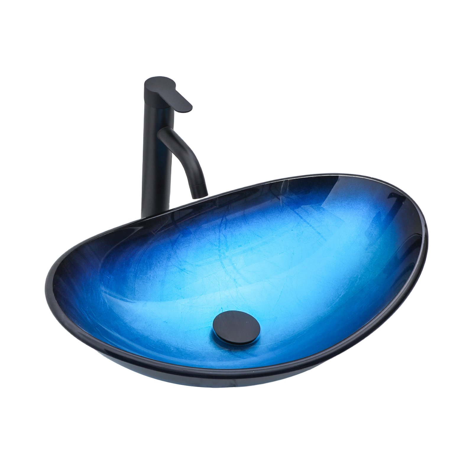 Vessel Sink With Pop Up Drain, Boat Shape Above Counter Bathroom Sink - Blue - Image 9