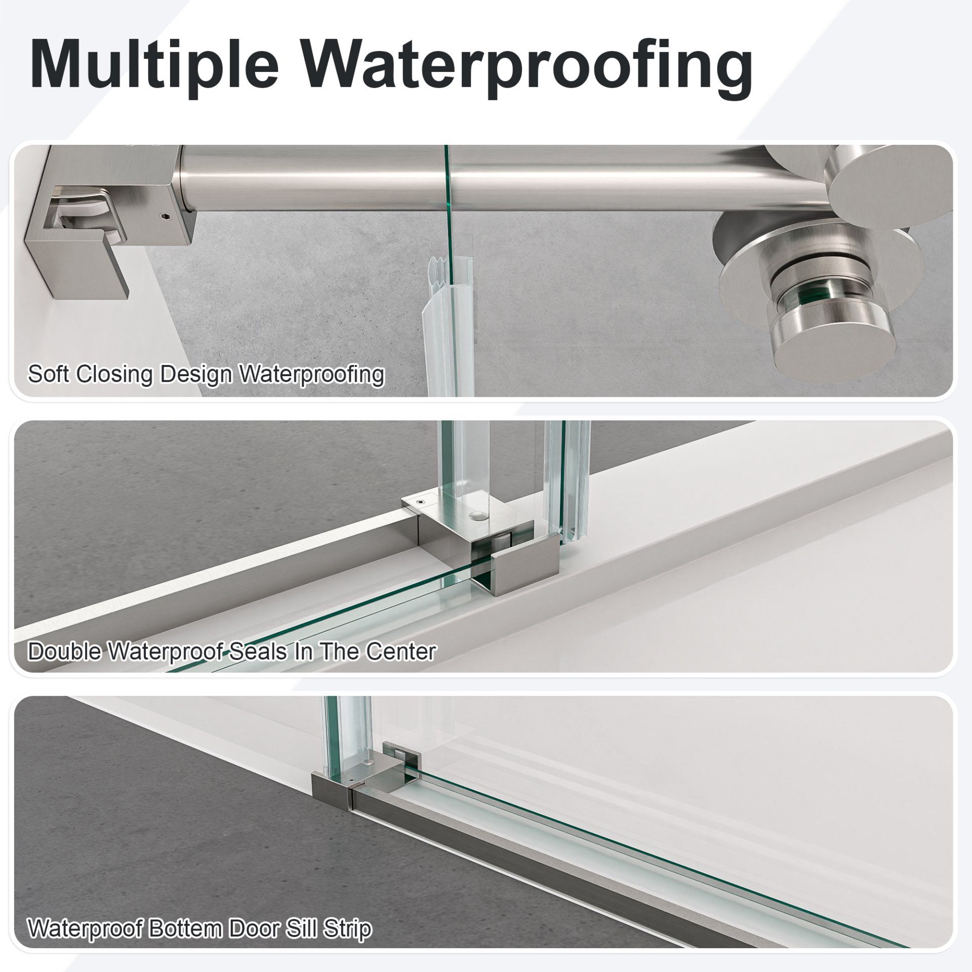 Frameless Single Sliding Shower Door With Bypass Design Clear Tempered Glass - Brushed Nickel - Image 10