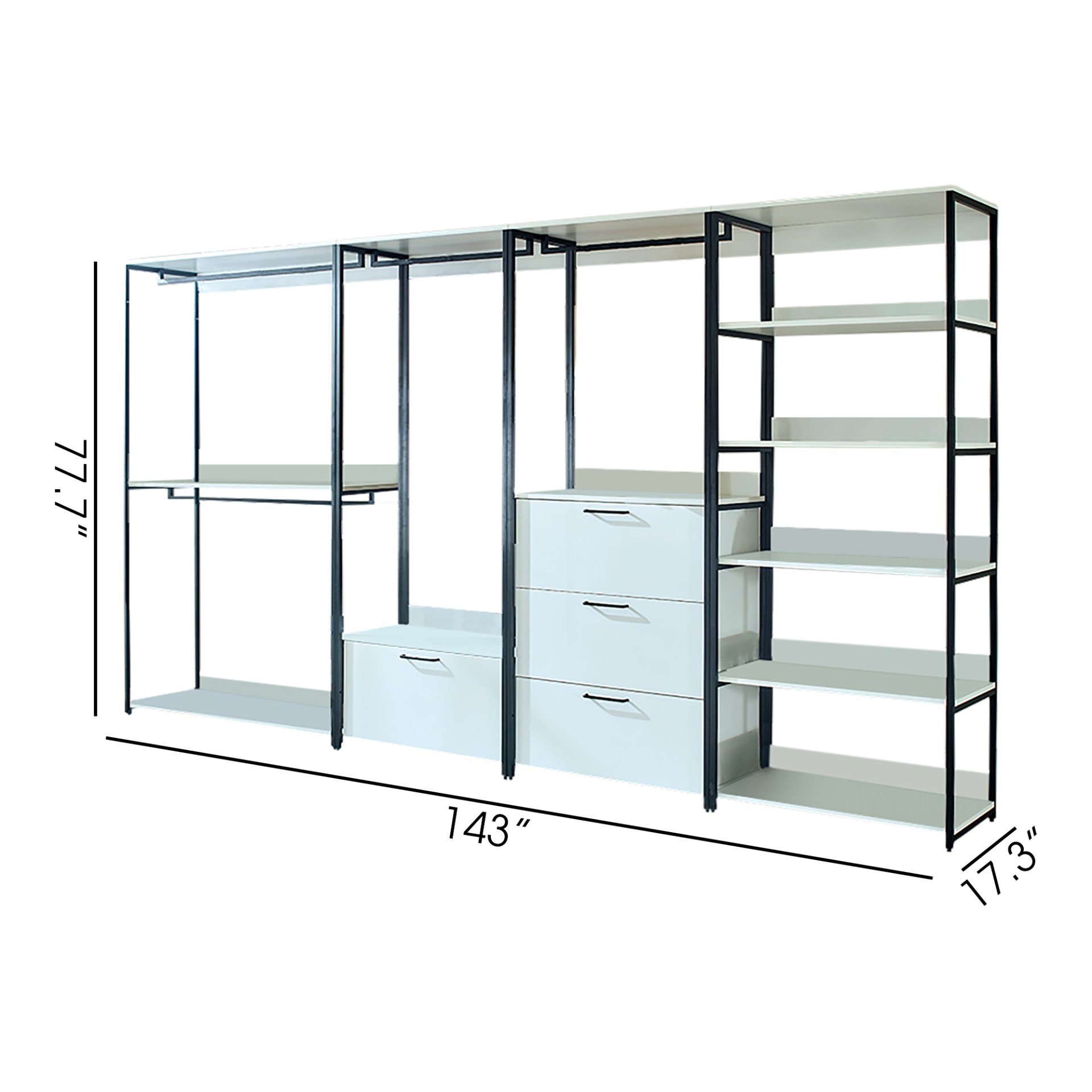 Fiona - Freestanding Walk In Wood Closet System & Metal Frame Durable Storage Solution Melamine - White - Image 3