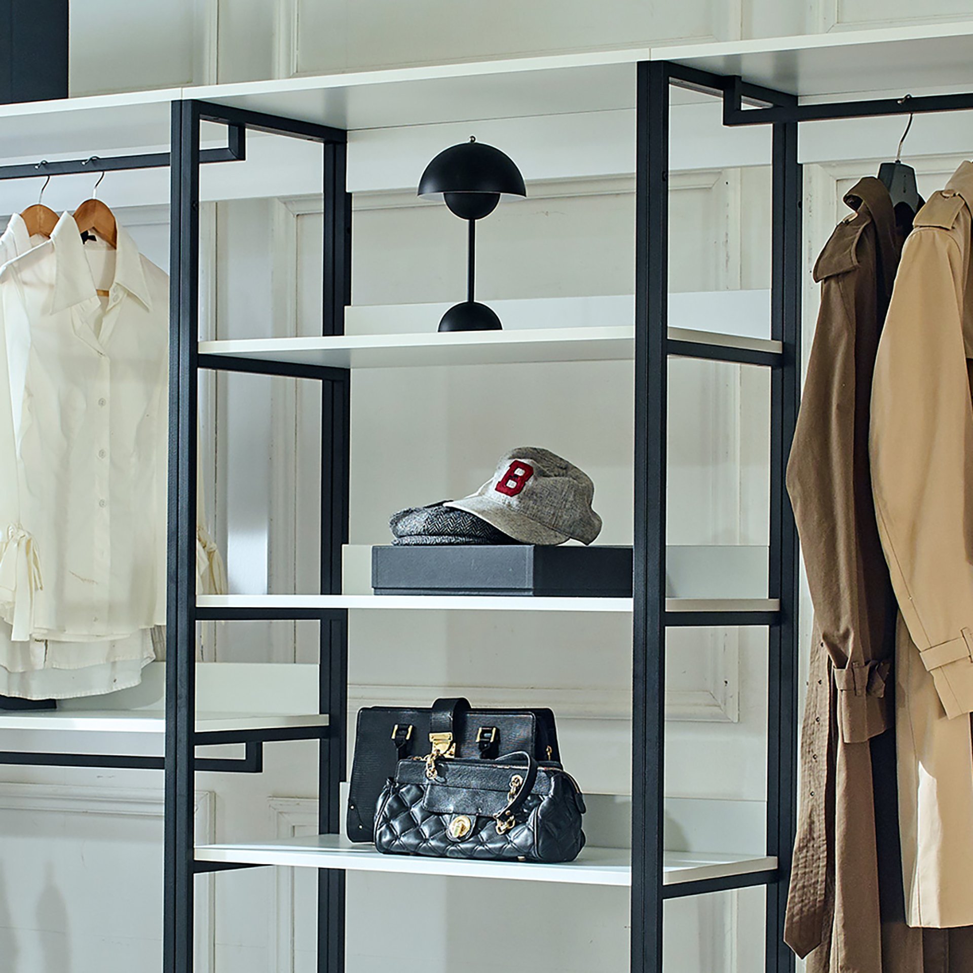 Fiona - Freestanding Walk In Wood Closet System With Metal Frame Durable Storage Solution Melamine - White - Image 7