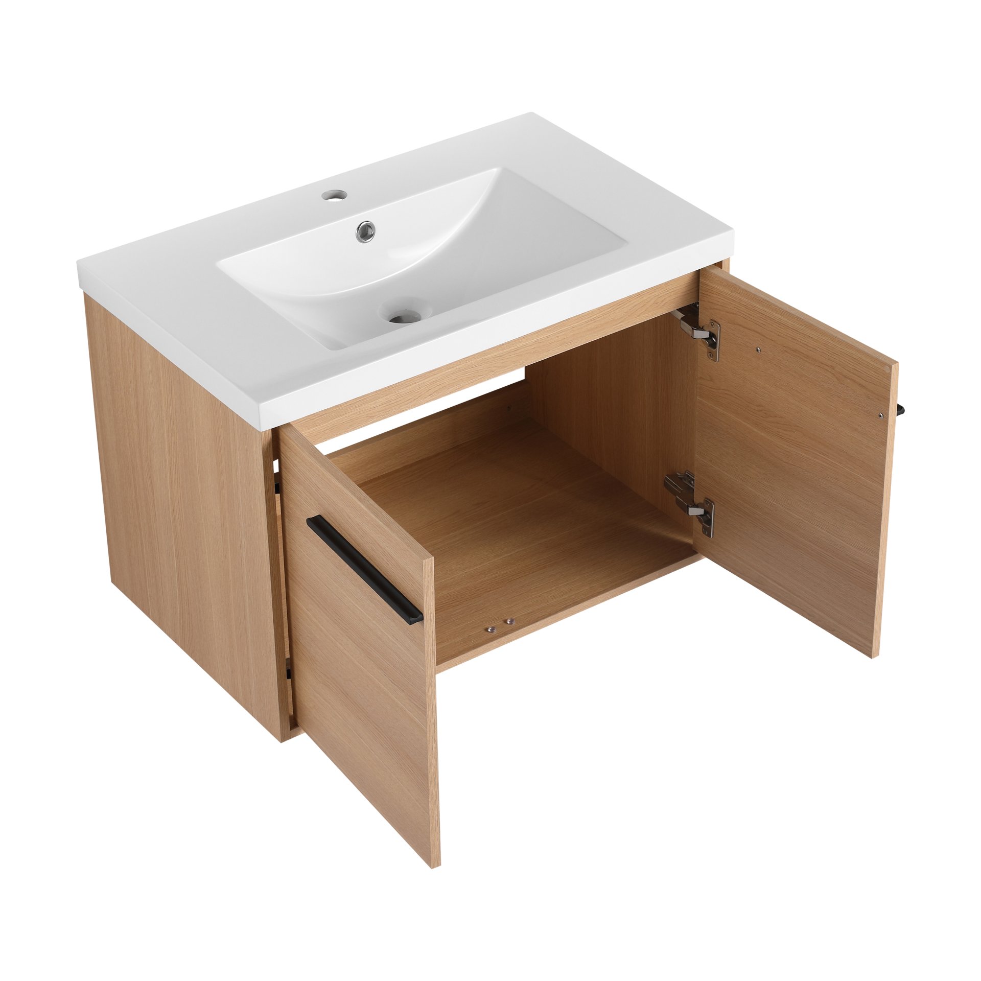Bathroom Vanity With Resin Countertop Sink, 30" 2 Doors Cabinet Set - Oak - Image 16
