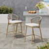 Outdoor Counter Height Aluminum Frame Counter Stools With Scallop Shaped Backrest & Water Resistant Cushions (Set of 2) - Maple - Image 4
