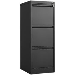 Durable Metal 3 Drawer File Cabinet With Lock For Office Storage - Black