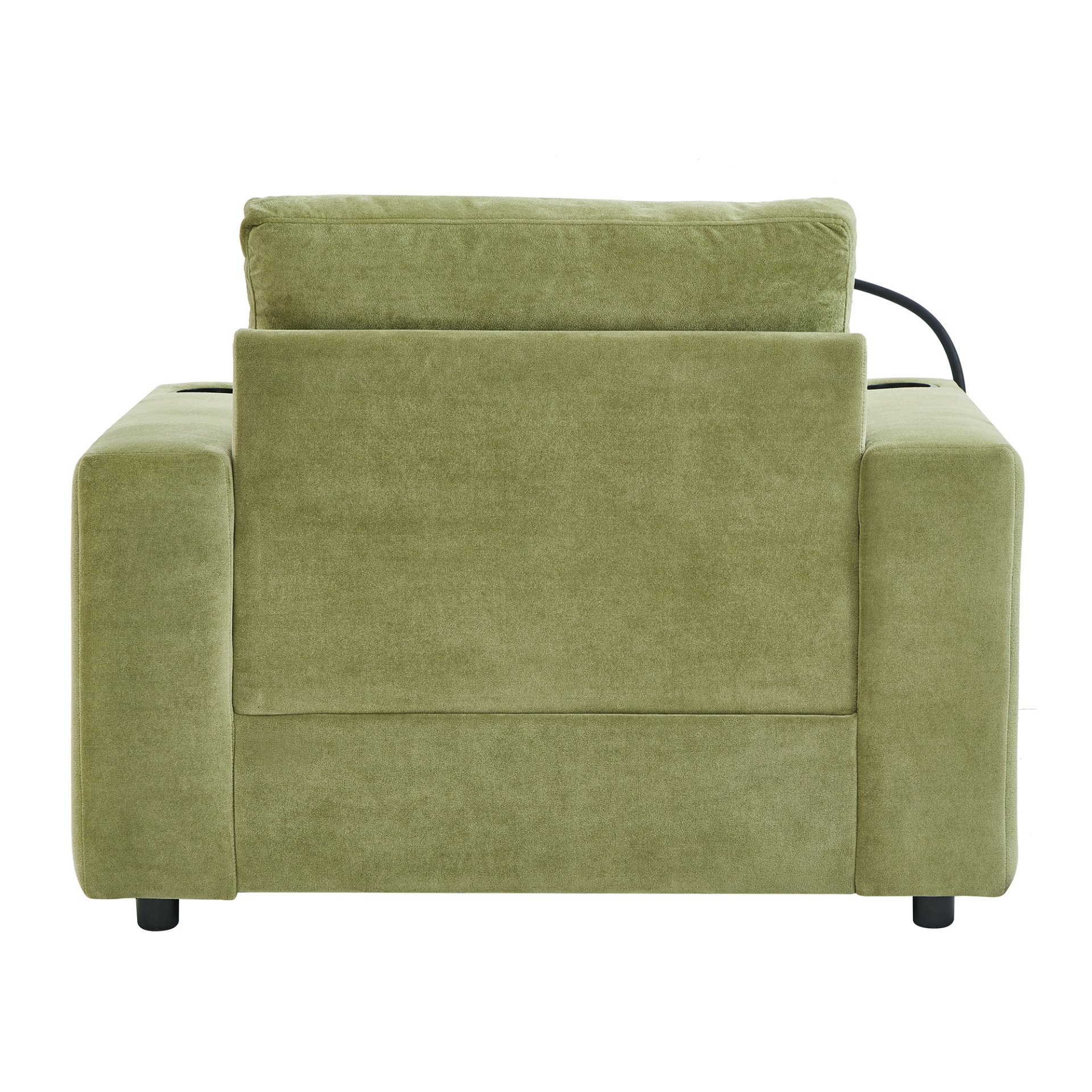 Modern Style Armchair Chaise Lounge Sofa Couch With Movable Storage Ottoman, USB Ports, Cup Holders, Phone Holder, Side Pockets - Green - Image 19