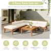 6 Piece Patio Sofa Set, Acacia Wood Outdoor Modular Sectional Garden Furniture Set L Shaped Conversation Set, Convertible Daybed With Tea Table, Ottoman, 5 Cushions And Pillows - Teak / Beige - Image 5