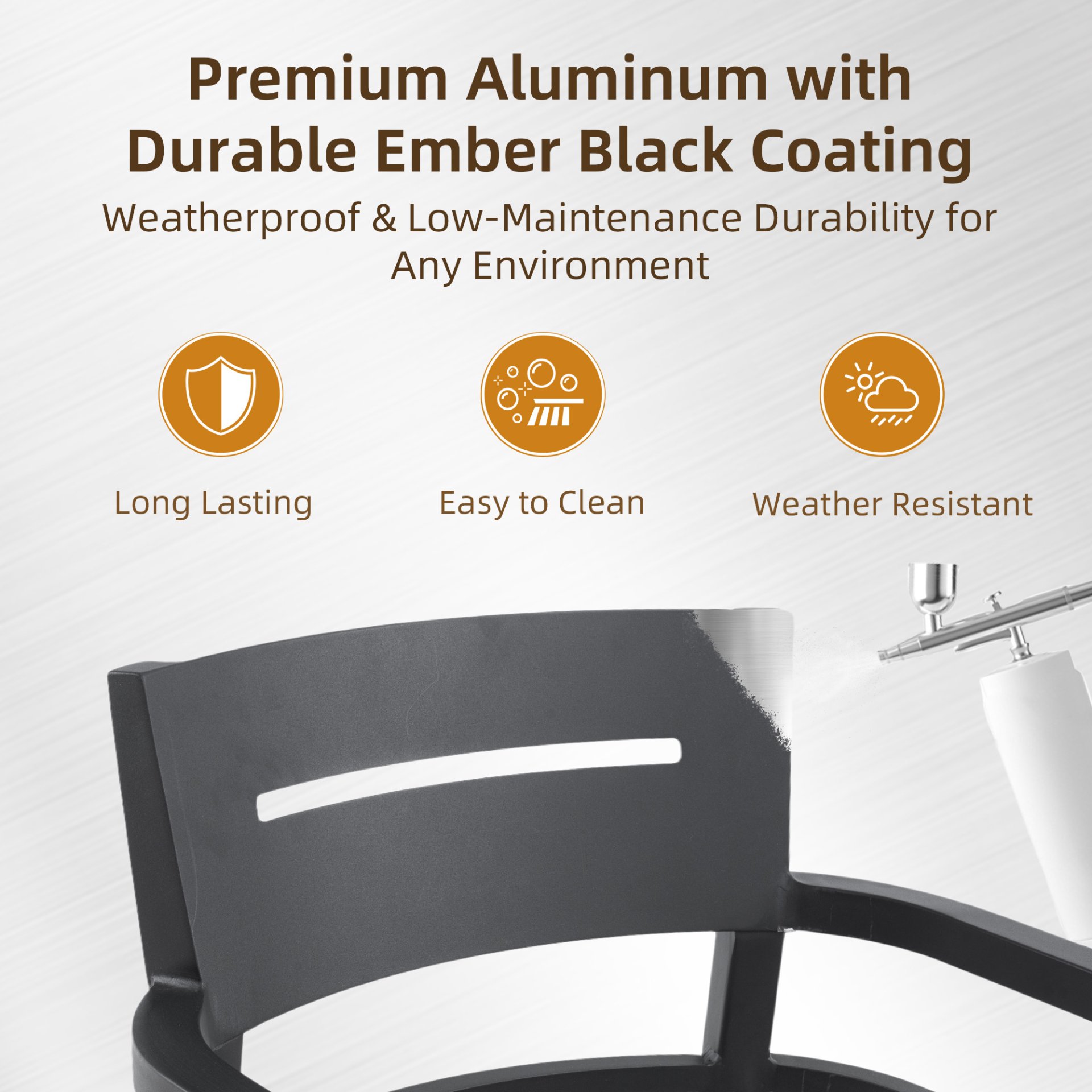 5 Pieces Outdoor Patio Dining Set, Squircle Dining Table, 4 Dining Chairs With Sunbrella Cushions - Ember Black - Image 7