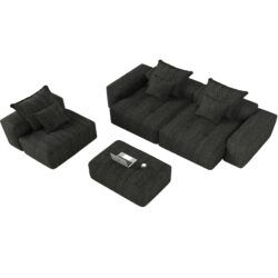 Modern Oversized Modular Sectional Sofa, Sparkling Fabric Soft Cushion Sofa With 6 Pillows, 6 Pieces Diy Combination Tufted Sofa, No Assembly Required - Black