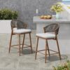 Outdoor Counter Height Aluminum Frame Counter Stools With Scallop Shaped Backrest & Water Resistant Cushions (Set of 2) - Teak - Image 4