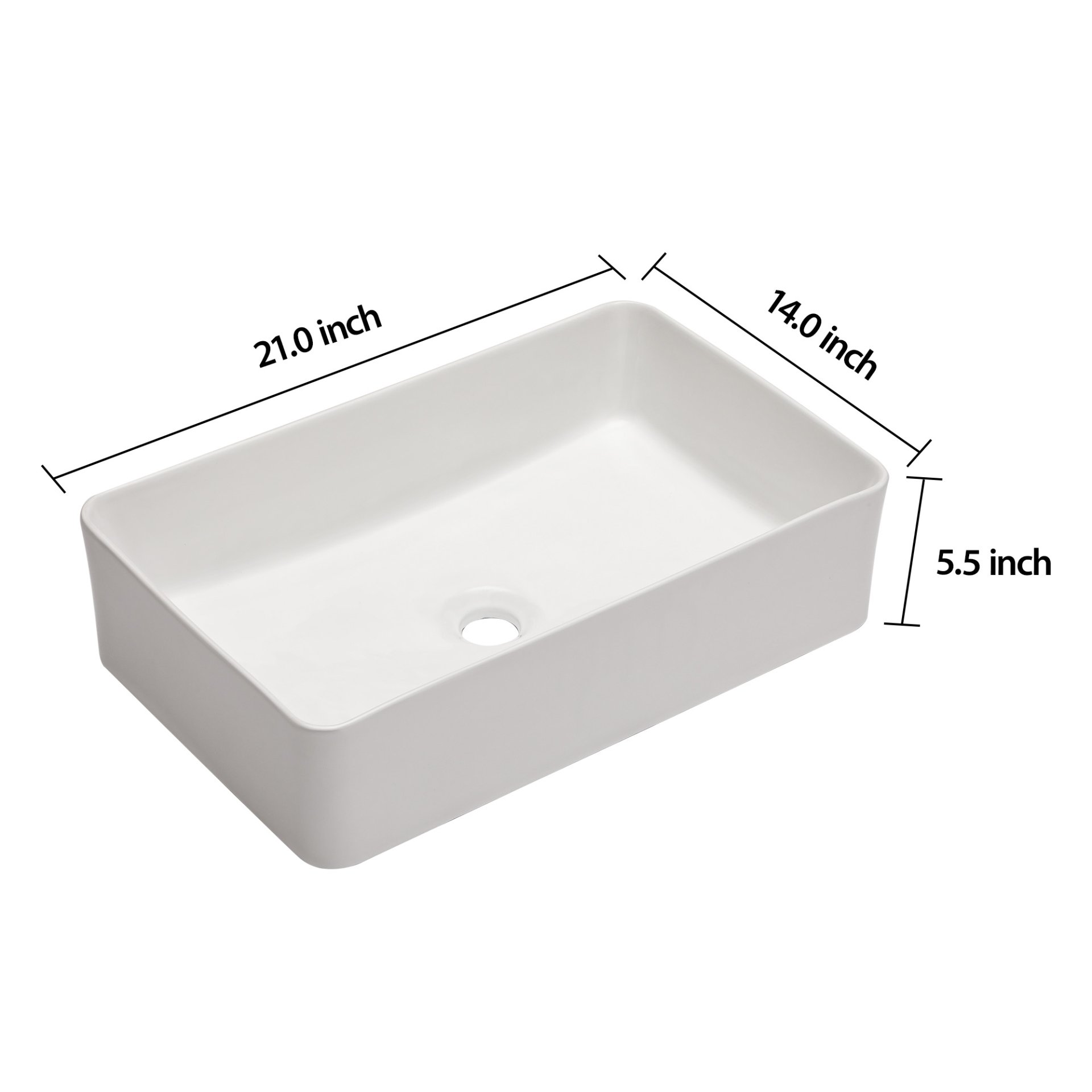 Modern European Design 21" X 14" Ceramic Rectangular Vessel Bathroom Sink - White - Image 3
