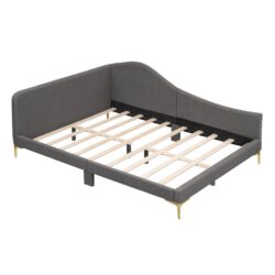 Full Size Upholstered Daybed With Headboard And Armrest, Support Legs - Gray