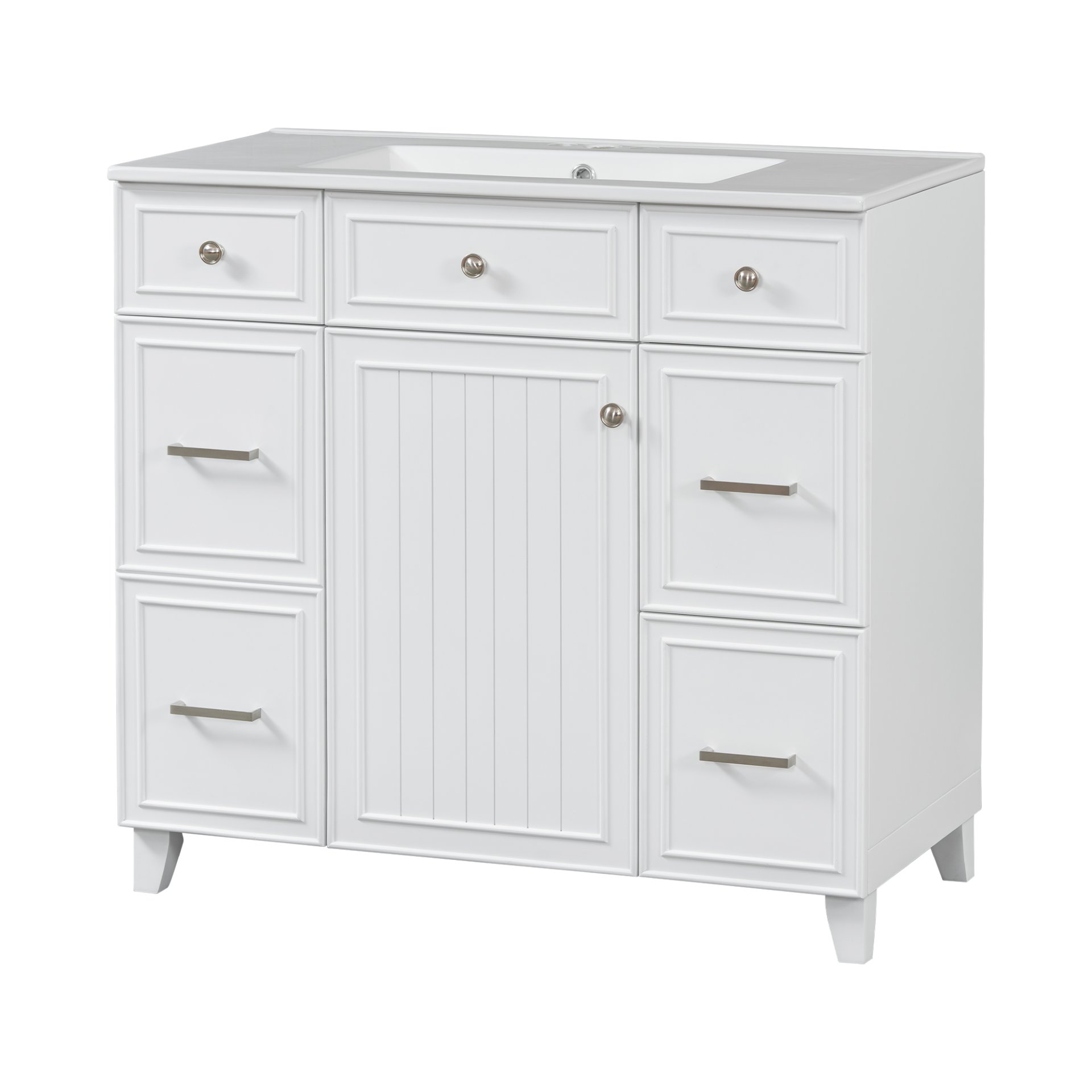 36" Bathroom Vanity With Sink, Soft Close Doors, And Adjustable Shelves Solid Frame - White - Image 12