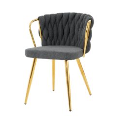 Modern Simple Dark Gray Linen Dining Chair With Plated Metal Legs, (Set of 2) - Gold