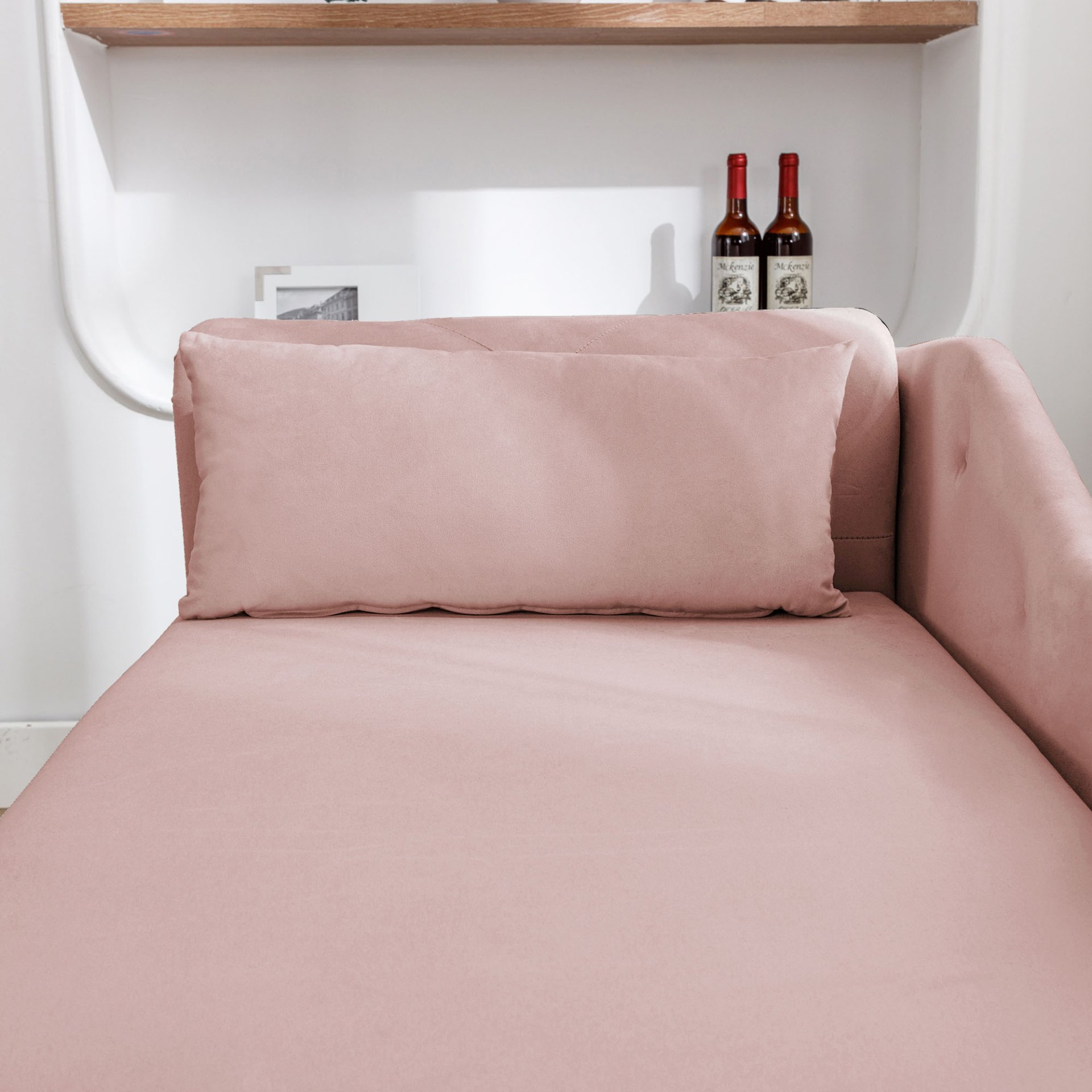 Chaise Lounge Indoor, Velvet Lounge Chair For Bedroom With Storage & Pillow, Modern Upholstered Rolled Arm Chase Lounge For Sleeping With Nailhead Trim For Living Room Bedroom Office - Pink - Image 12