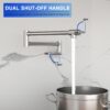 Wall Mount Pot Filler Faucet Folding Stretchable Kitchen Sink Faucet With 2 Handles - Brushed Nickel - Image 5