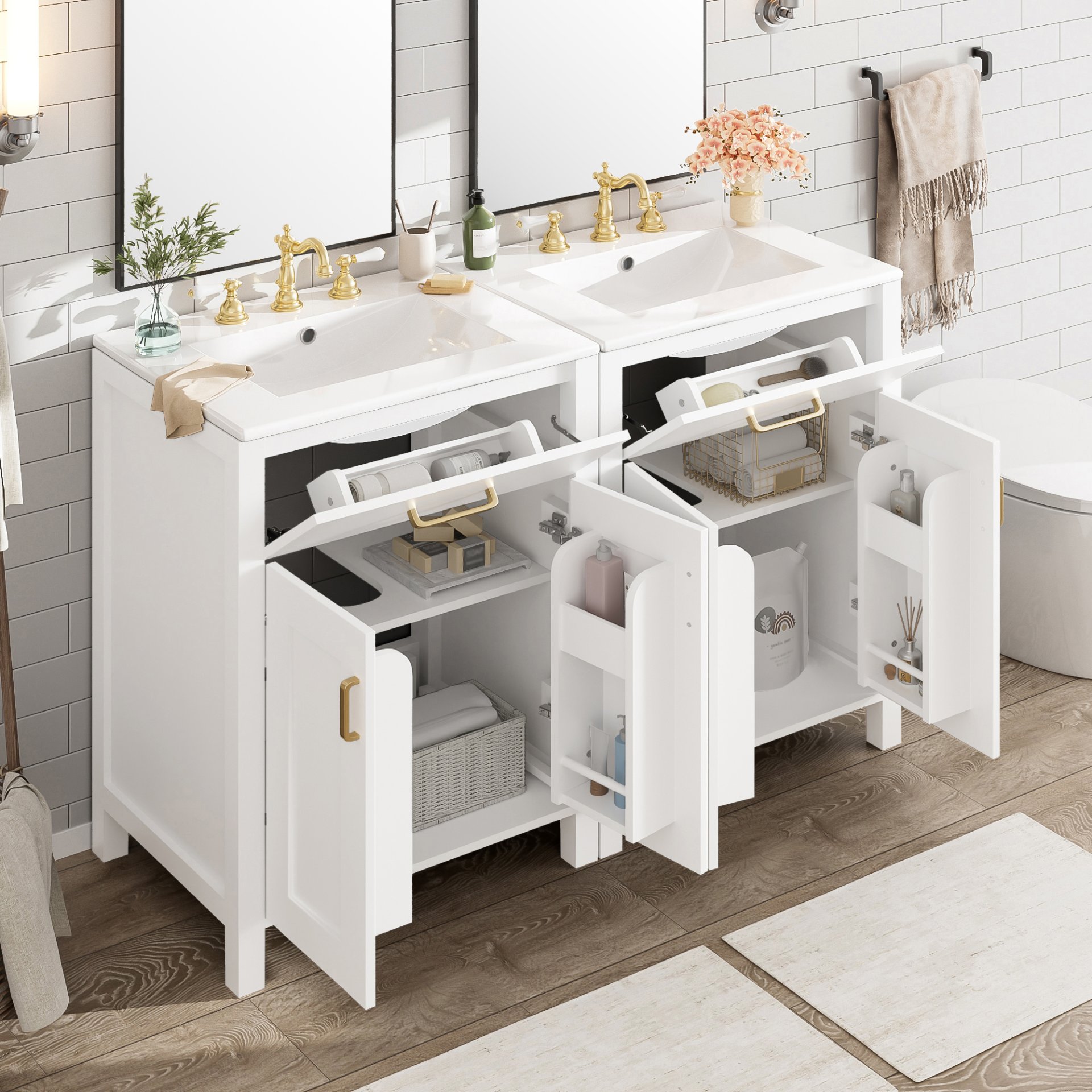 Bathroom Vanity With Sink, Soft Close Doors, Flip Drawer, U Shaped Shelves - White - Image 4