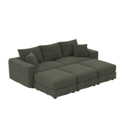 3 Seat Sofa, Deep Seat Couches With Soft Pillows And 3 Ottomans, Convertible Sofa Lounge Chair, For Living Room - Green