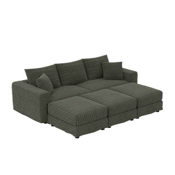 3 Seat Sofa, Deep Seat Couches With Soft Pillows And 3 Ottomans, Convertible Sofa Lounge Chair, For Living Room - Green