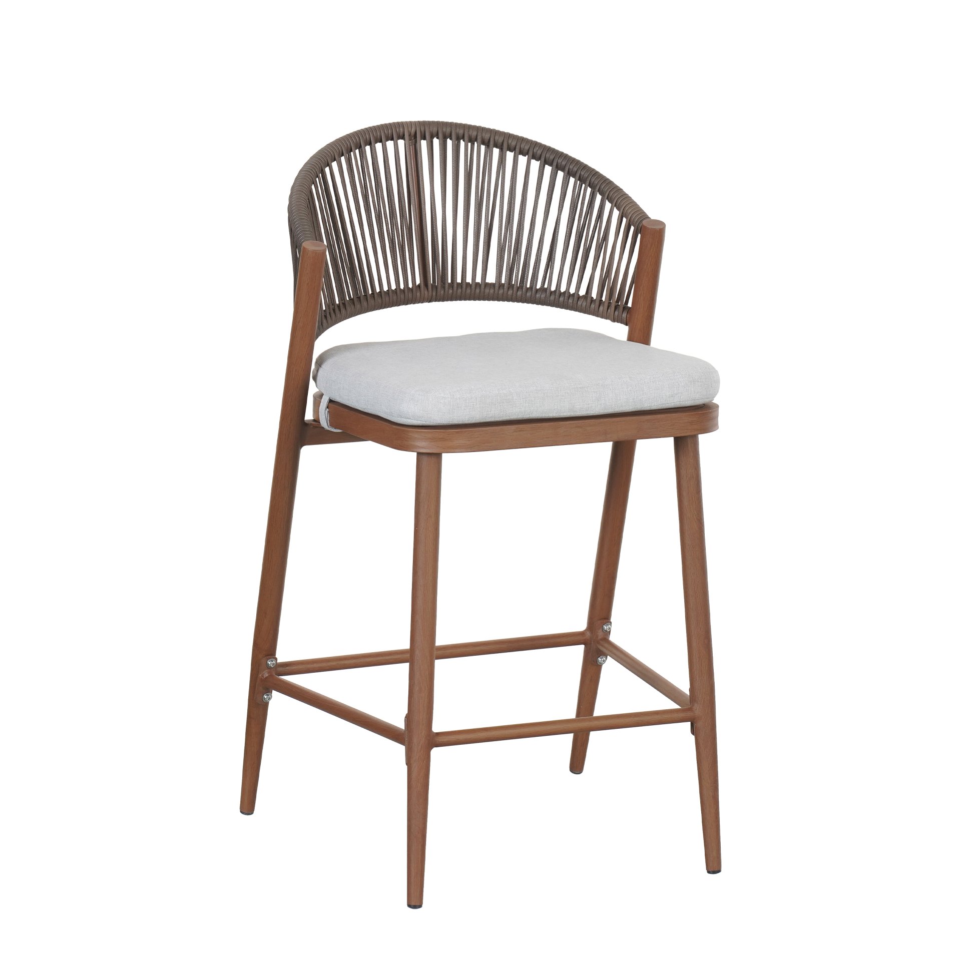 Outdoor Counter Height Aluminum Frame Counter Stools With Scallop Shaped Backrest & Water Resistant Cushions (Set of 2) - Teak - Image 14