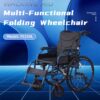 Premium Foldable Transport Wheelchair Frame Double Brakes Adjustable Armrests & Seat Belt Breathable Cushion Anti Backflip 300Lbs Capacity - Black / Blue - Image 4