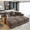 3 Seat Sofa, Deep Seat Couches With Soft Pillows And 3 Ottomans, Convertible Sofa Lounge Chair, For Living Room - Camel - Image 9